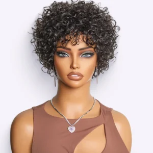 Beginner Friendly Throw On & Go Short Bouncy Curls with Bangs Glueless Wig 100% Human Hair