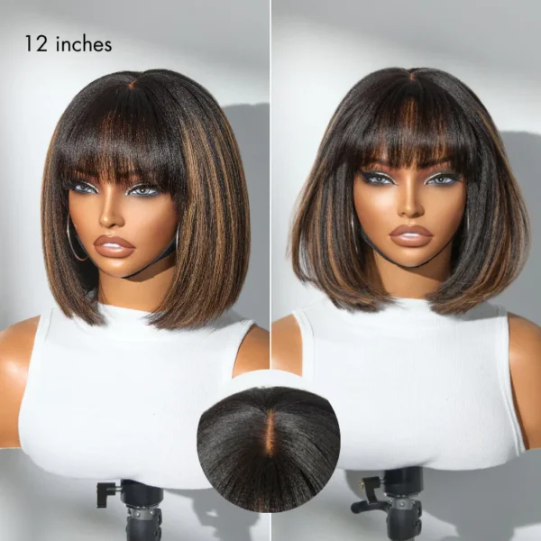 Put On And Go Realistic Glueless Yaki Straight Bob With Bangs Minimalist Lace Wig 100 Human Hair2 600x600