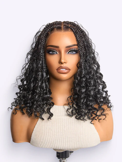 Readitress™ HD Full Lace Knotless Boho Curls Braided Bob Wig Flexi Fit Invisi Drawstring Cap1